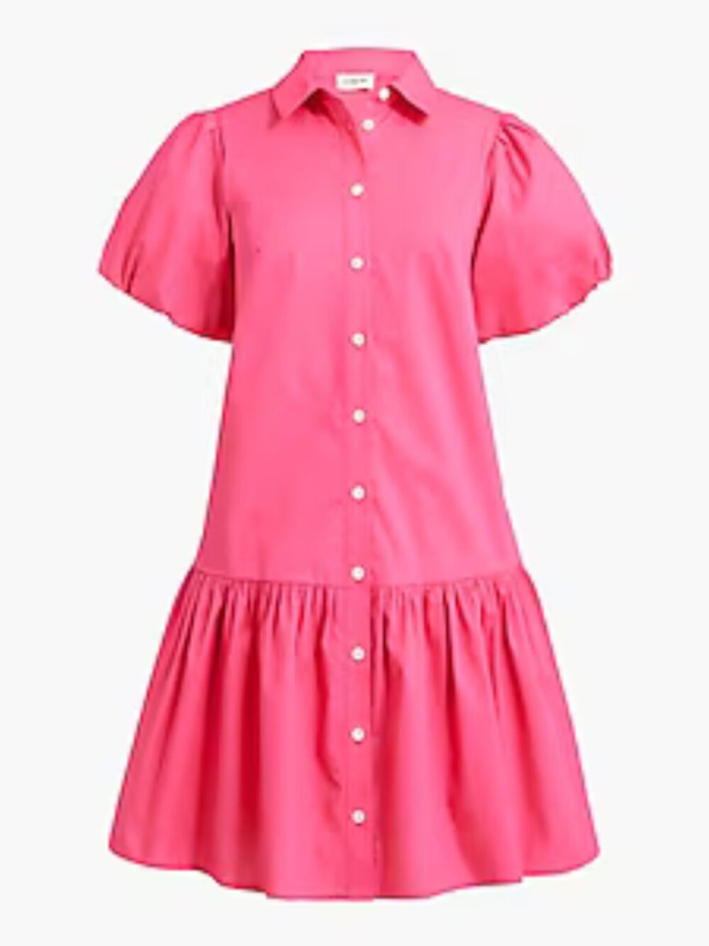 J. CREW Bubble Sleeve Shirt Dress Bright Pink Button-Front Mini Dress 12